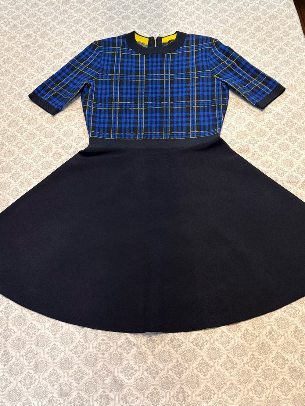 Ted Baker Nilar Knitted Check Skater Dress, Blue Size 6(Ted 2) - Picture 8 of 16